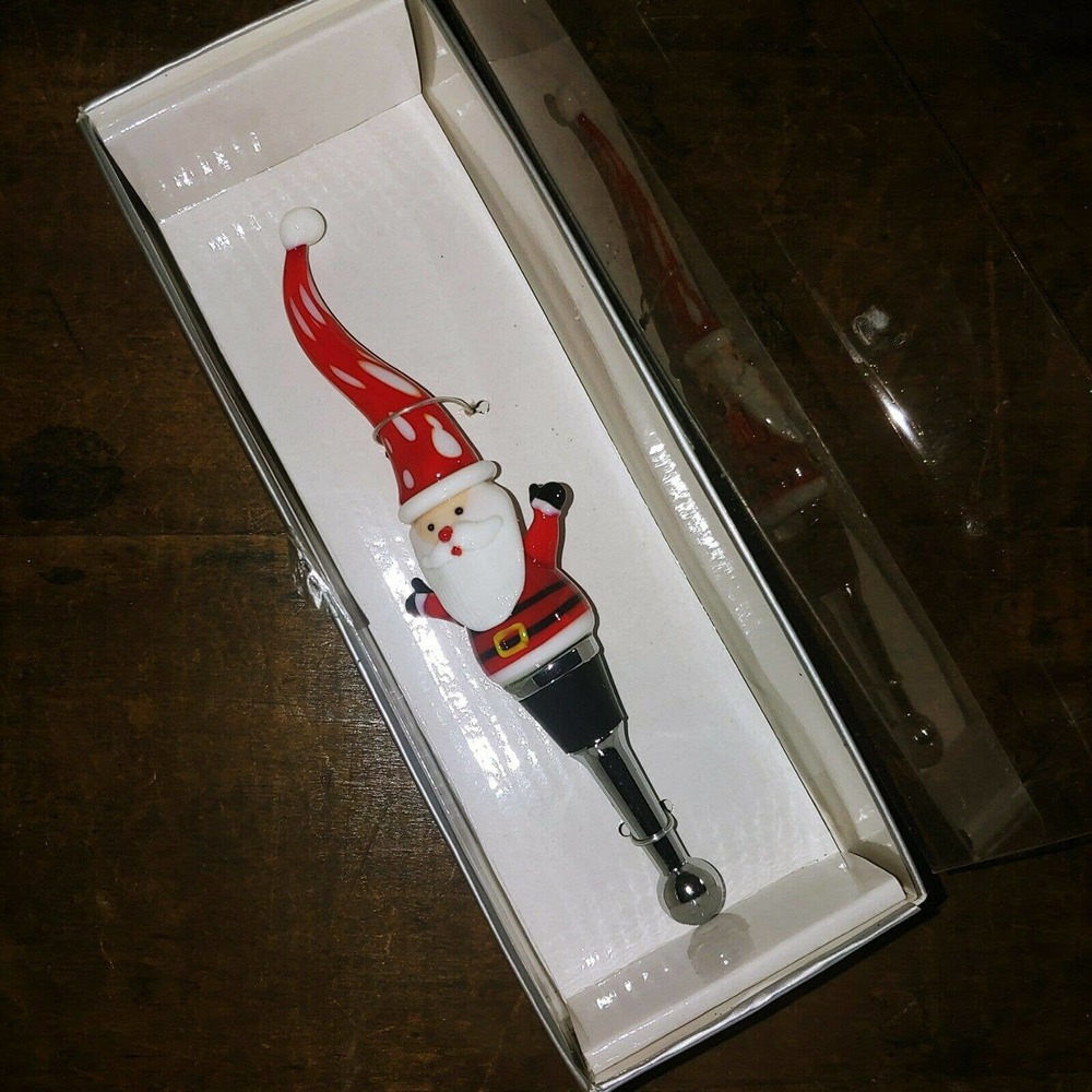 LS ARTS handblown glass Santa Clause Christmas wine bottle stopper
